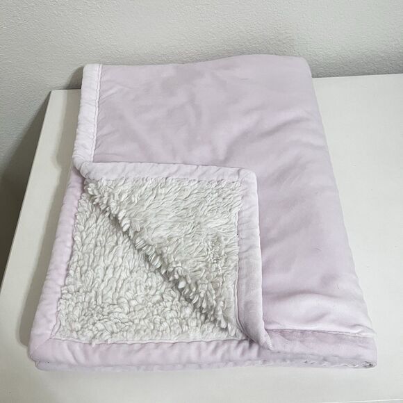 Pottery Barn Kids PBK Pink Velour White Sherpa Baby Blanket Lovey Lovie Blankie - Picture 1 of 15